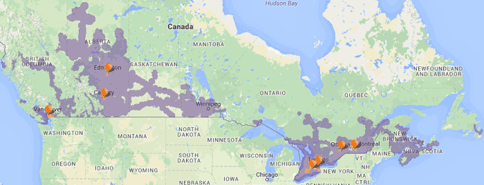 Couverture réseau de Chatr Couverture réseau de Chatr