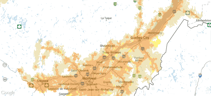 Couverture réseau de Vidéotron Couverture réseau de Vidéotron